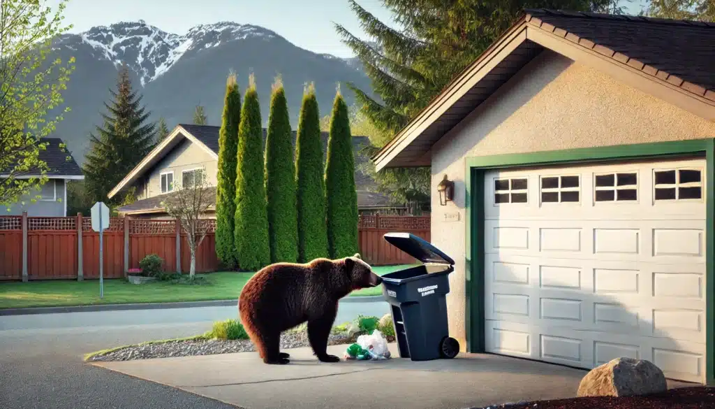bear by garage door in bc